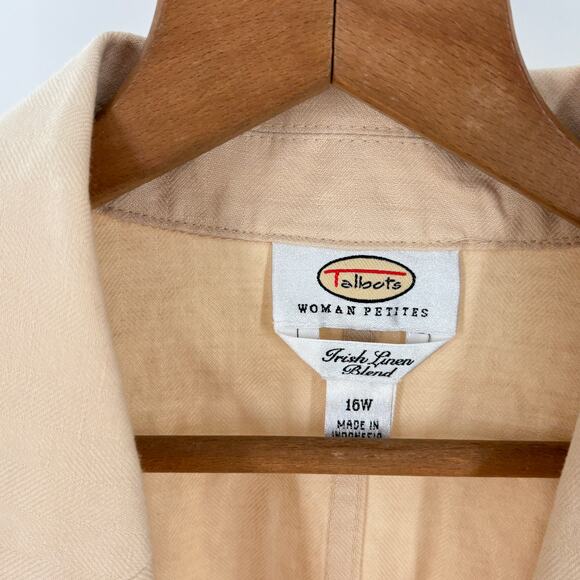 Talbots Irish Linen Blazer 16 16W 16WP Petite Jacket Cream White Beige Coastal - Picture 5 of 7